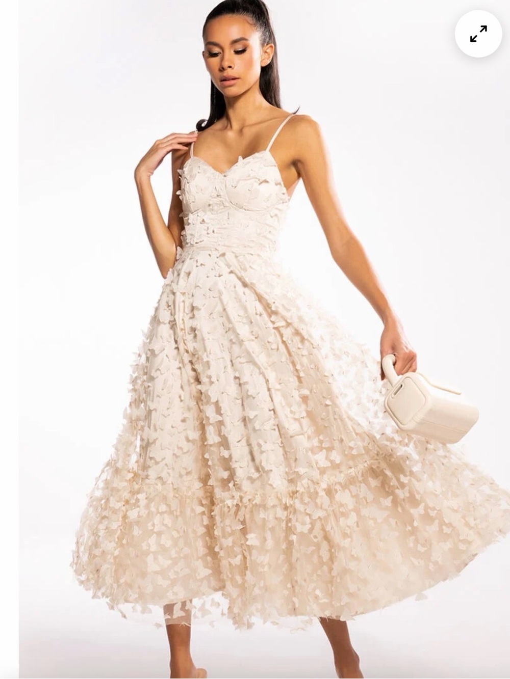 AKIRA Mariposa Sleeveless Butterfly Midi Dress Cream Sz Med New $129 Cocktail